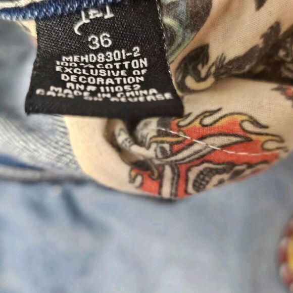 Ed Hardy Jeans 38x30 Embroidered NYC Butt Tattoo Distressed Grunge Y2K Skater - Picture 6 of 9